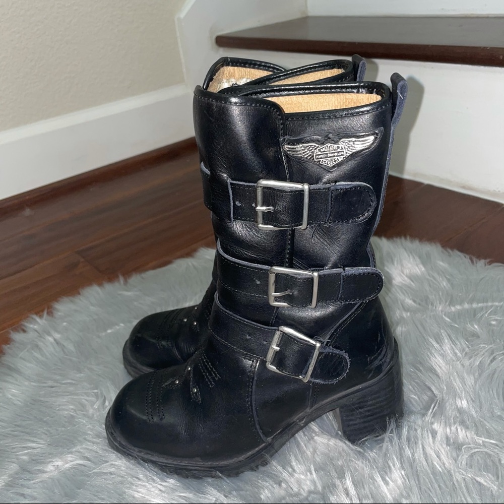 Harley-Davidson Black Leather Buckle Combat Moto Boots